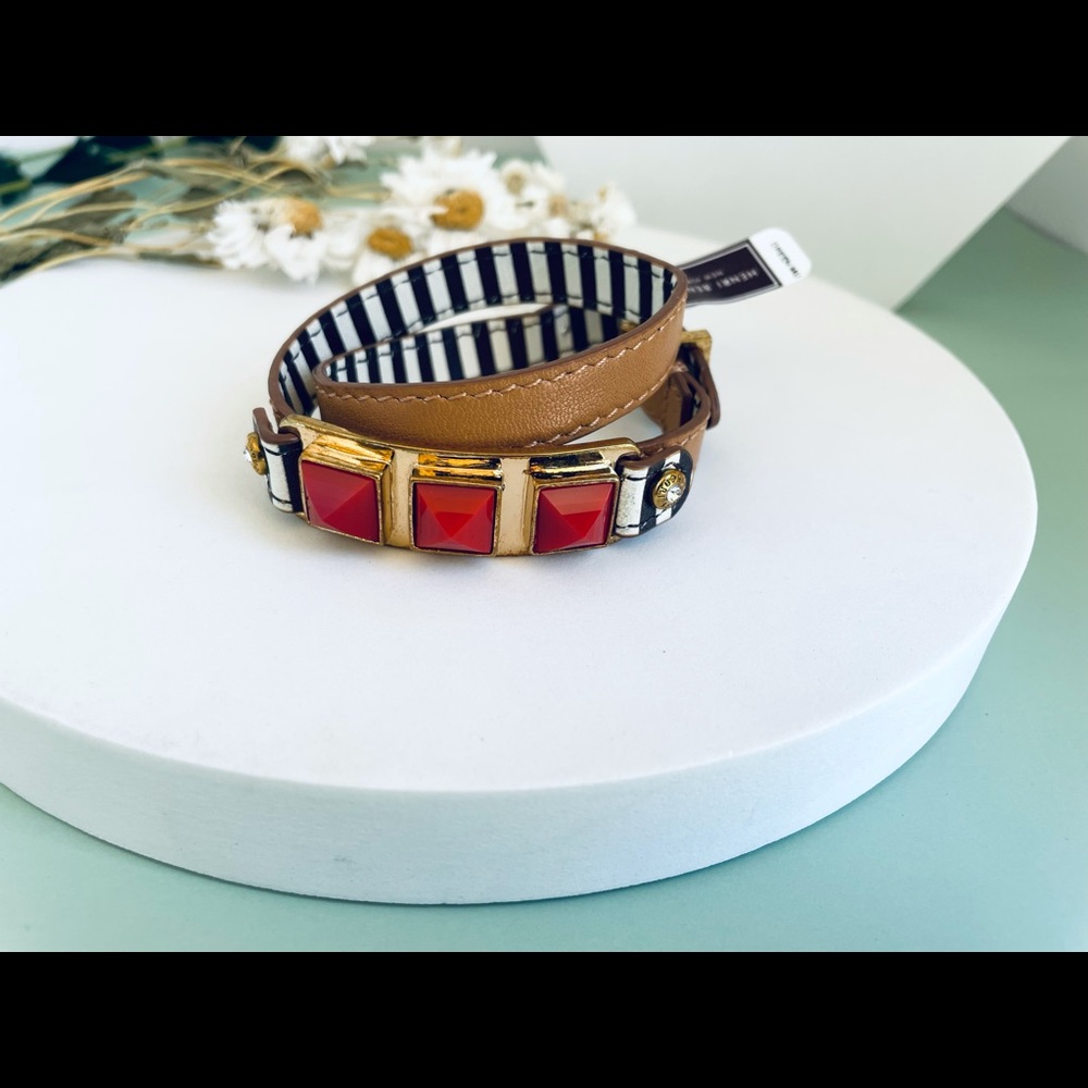 Henri Bendel Brown Leather Red Stone belt Bracelet